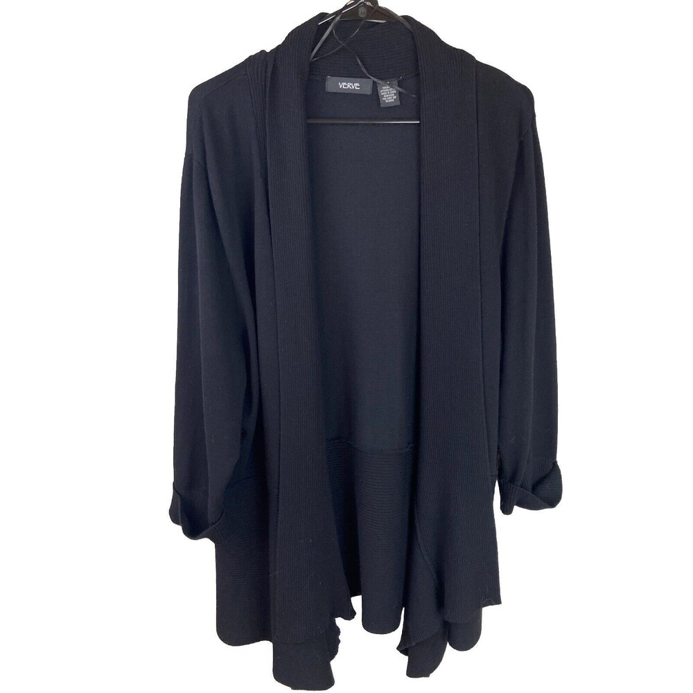 Verve Womens Black Open Front Cardigan 3/4 Sleeve Sweater Size 2X